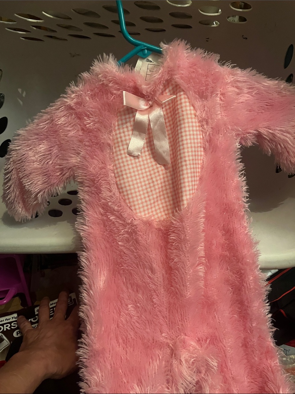 Pink Furry Infant Costume Romper with Ribbon Detail